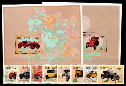 Bhutan 864-871 und Block 110 und 111 postfrisch Auto #NN924