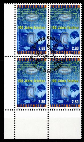 Liechtenstein 1189 gestempelt mit ESST als 4er Block, 100 J. Telefon #OD773