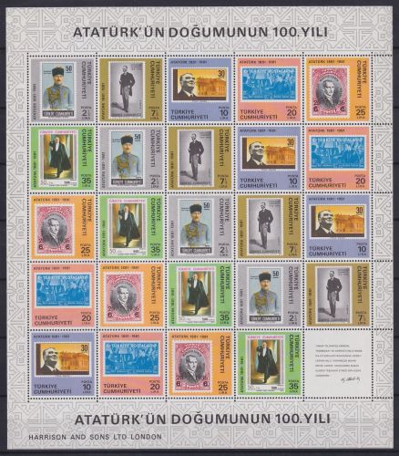 Türkei 2551-2556 postfrisch als ZD-Bogen, Atatürk #OD513