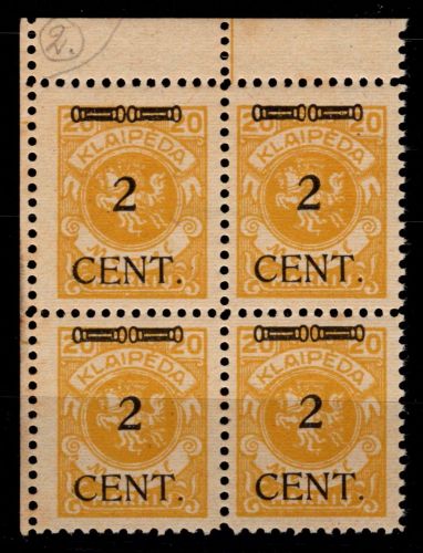 Memel 176 I postfrisch als 4er Block, etwas fleckig #OK620