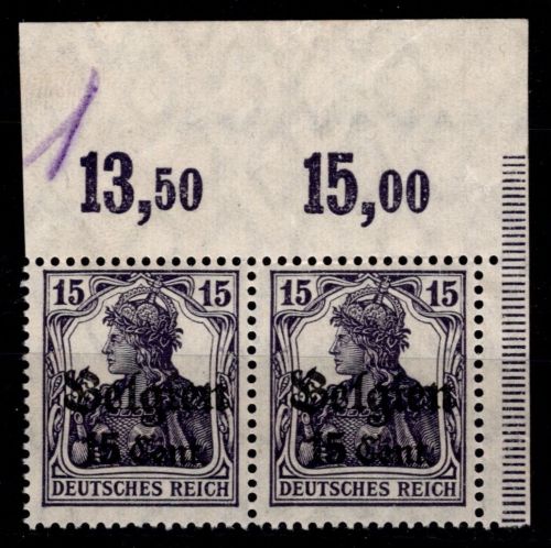 Deutsche Besetzung 1. WK Belgien 16 P OR postfrisch