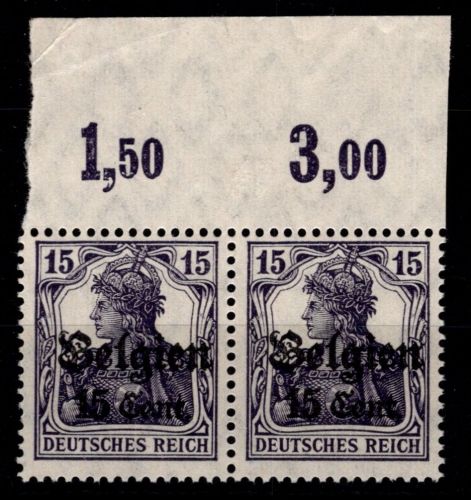 Deutsche Besetzung 1. WK Belgien 16 P OR postfrisch Paar #ON763