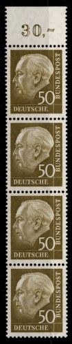 BRD Bund 261 w postfrisch 4er Streifen vom Oberrand #ON766