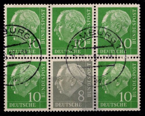 BRD Bund 182+183 im 6er Block aus H- Bl. 7 gestempelt Zsdr. W 16 od. S 45 #ON785
