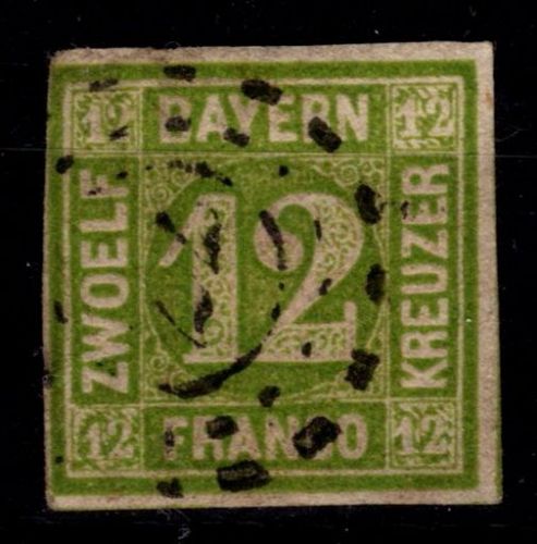 Bayern 12 gestempelt links Lupenschnitt sonst breitrandig #NS998