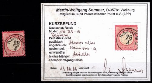 Deutsches Reich 19 gestempelt Kurzbefund Sommer, seltener Stempel #OK679