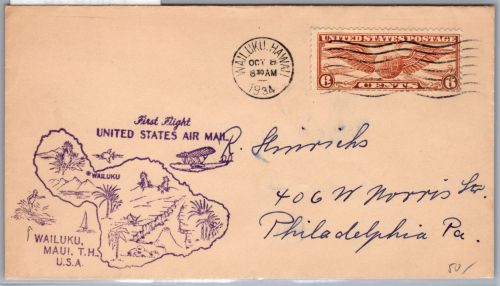 USA Erstflug 322 auf Brief Wailuku Hawai #ON828
