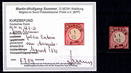 Deutsches Reich 4 gestempelt Kurzbefund Sommer BPP, frühe Verwendung #OO458