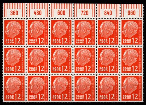 Saarland 387 W OR postfrisch 18 er Block gefaltet 6 x OR #ON869