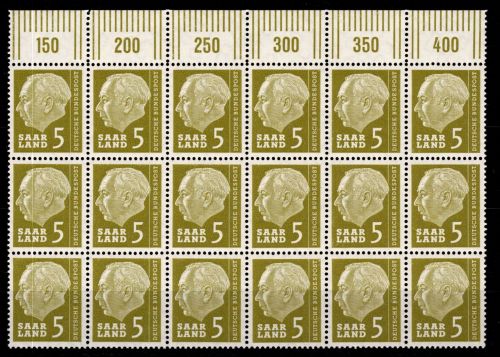 Saarland 384 W OR postfrisch 18 er Block ungefaltet 6 x OR #ON870