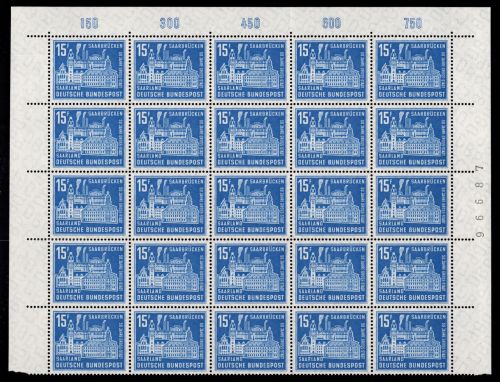 Saarland 447 Ecke 1+3 postfrisch 25 er Block gefaltet OR x 5 #ON888