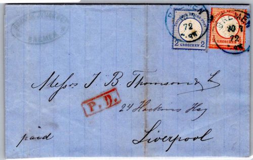 Deutsches Reich 5, 14 auf Brief NDP Stempel Bremen #OO226