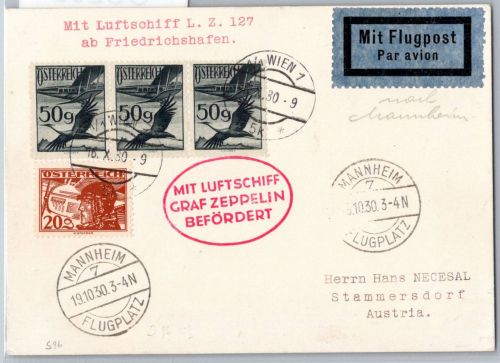 Deutsches Reich Zeppelinpost auf Postkarte Mannheimfahrt #OO233