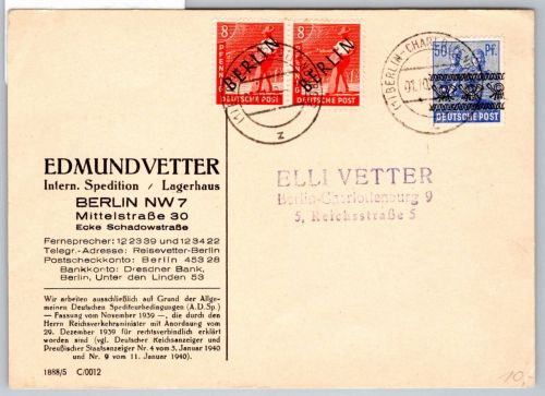 Berlin 3 u.a. auf Postkarte als waag. Paar #OO317