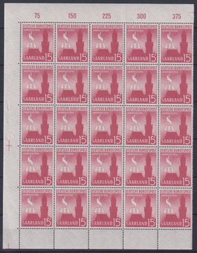 Saarland 435 Ecke 1+3 postfrisch 25 er Block gefaltet OR x 5 #ON886