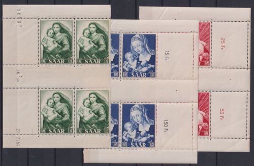 Saarland 351, 353 OR, 352 Br postfrisch im 4er Block gefaltet #ON893