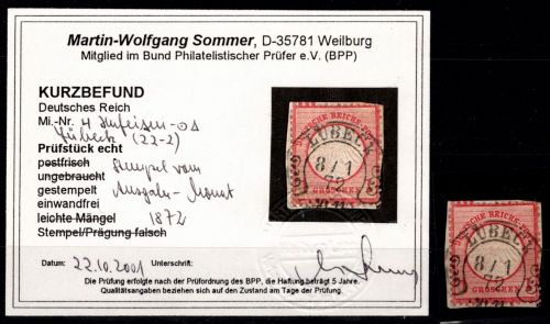 Deutsches Reich 4 gestempelt Ausgabemonat, Hufeisenstempel, Befund Sommer #OO792