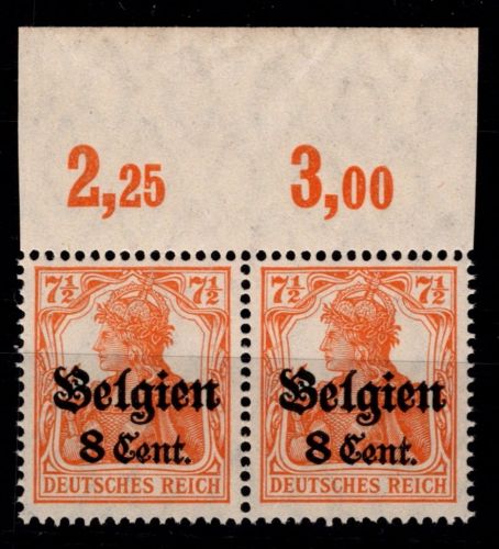 Deutsche Besetzung 1. WK Belgien 13 a I P OR postfrisch als Paar #OO965