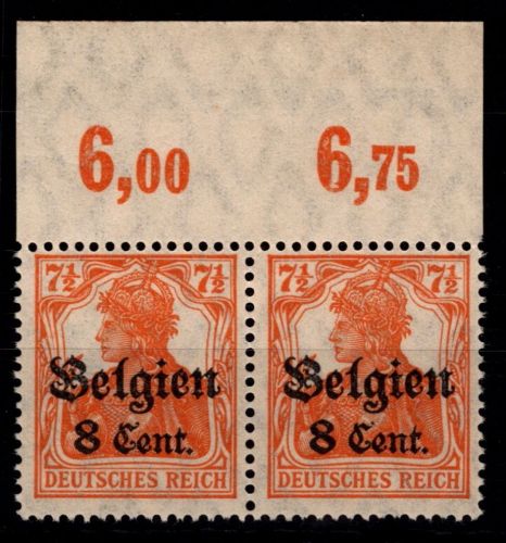 Deutsche Besetzung 1. WK Belgien 13 a II P OR postfrisch als Paar #OO966