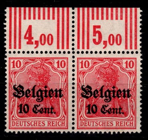 Deutsche Besetzung 1. WK Belgien 14 c II W OR postfrisch als Paar, 3`7`3 #OO969