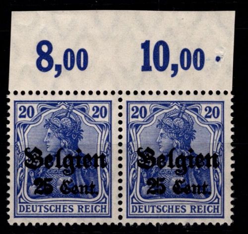 Deutsche Besetzung 1. WK Belgien 18 d P OR postfrisch als Paar #OO976