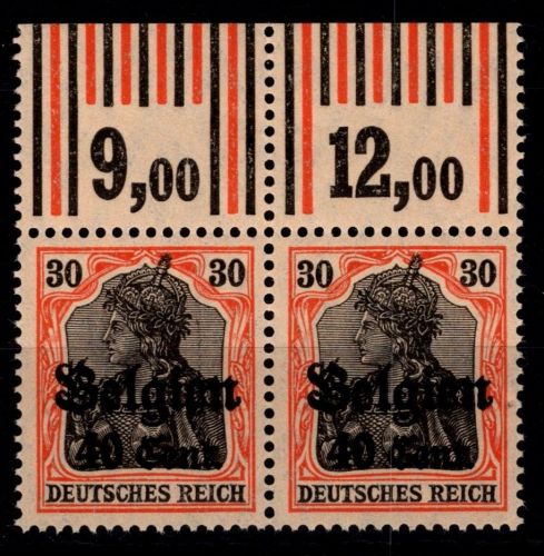 Deutsche Besetzung 1. WK Belgien 19 W OR postfrisch als Paar, 1´4´1/2`3`2 #OO977