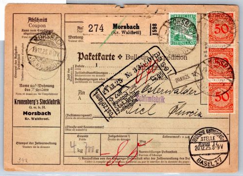 Deutsches Reich 342, u.a. auf Auslandspaketkarte #OP639