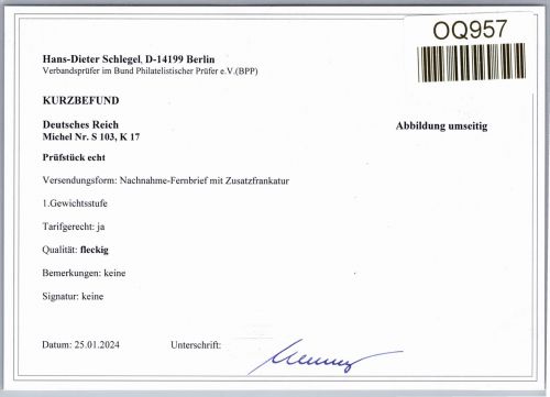 Deutsches Reich K17, S103, 485 auf Brief als Mischfrankatur portogerecht #OQ957