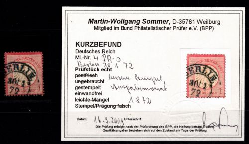 Deutsches Reich 4 gestempelt Ausgabemonat, Kurzbefund Sommer BPP #OK382
