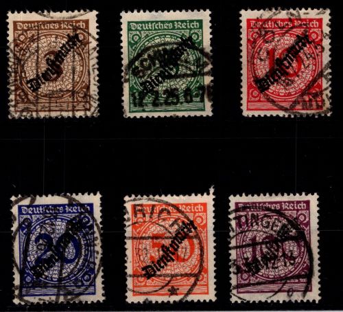 Deutsches Reich Dienstmarken D 99-104 gestempelt