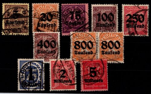 Deutsches Reich Dienstmarken D 89-98 gestempelt
