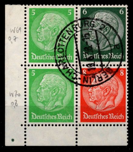 Deutsches Reich W 69, W70 gestempelt aus der li. unteren Bogenecke #OP556