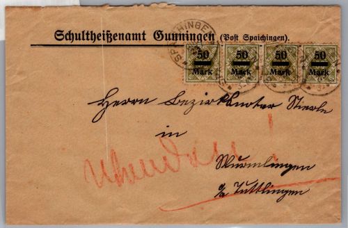 Württemberg Dienst 159, 165 auf Brief Mischfrankatur #OP701