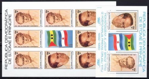 Sao Tome e Principe Block 58 A + 697-698 B postfrisch als ZD-Bogen. Tito #OM186