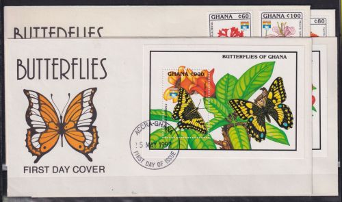 Ghana 1692-1699 und Block 199 und 200 gestempelt als FDC / Schmetterlinge #OE063