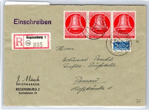 Berlin 77 auf Brief als Mehrfachfrankatur im 3er Streifen #OR153
