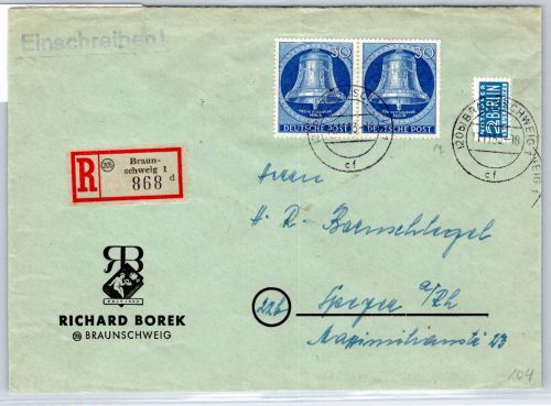 Berlin 104 auf Brief als Mehrfachfrankatur im waagerechten Paar #OR402