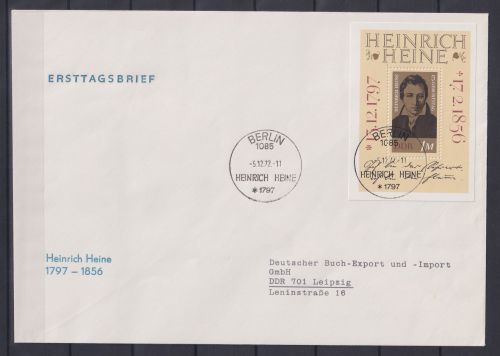 DDR Block 37 gestempelt mit ESSt auf FDC Dichter Heinrich Heine #OM291