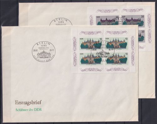 DDR 3032+3033 gestempelt je als Kleinbogen mit ESSt auf 2 FDC Schlösser #OM316