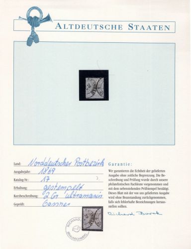 Norddeutscher Bund 17 gestempelt Borek Garantie #OT031