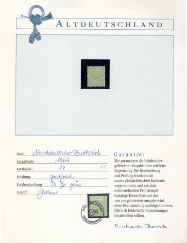Norddeutscher Bund 14 gestempelt Borek Garantie #OT033