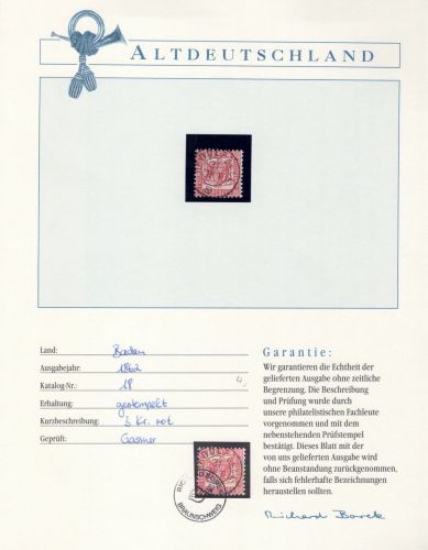 Baden 18 gestempelt Borek Garantie #OT104