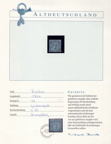 Baden 14 gestempelt Borek Garantie #OT107