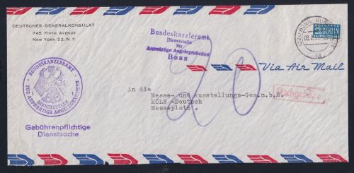 BRD Bund Bundeskanzleramt Post mit Nachgebühr 1951 #OR508