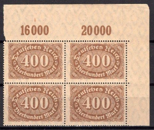Deutsches Reich 222 b postfrisch 4er Eckrandblock, geprüft Infla Berlin #OR610
