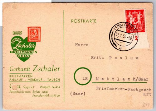 DDR 244 auf Postkarte als Einzelfrankatur portogerecht #OT337