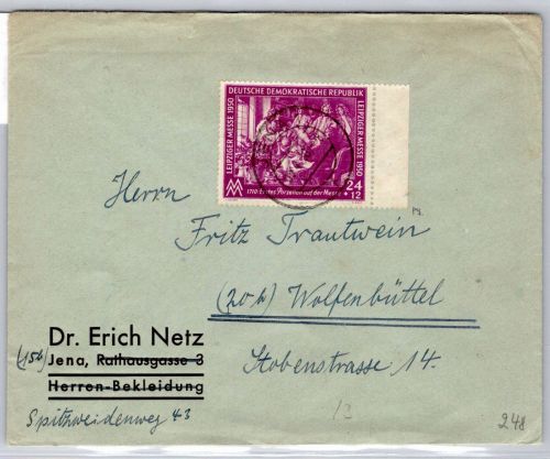 DDR 248 auf Brief als Einzelfrankatur portogerecht #OT343