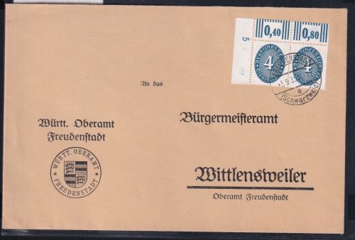 Deutsches Reich Dienst D 130 X W OR auf Brief als Paar Ecke 1 Dz 5 #OT613