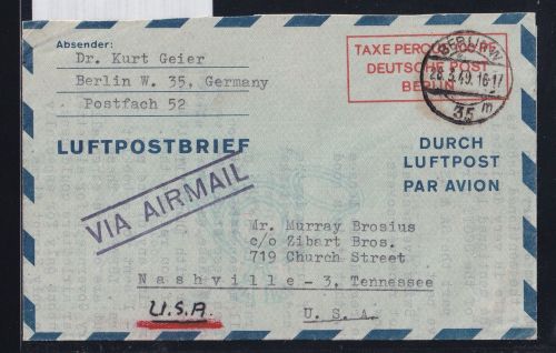 Berlin LF 1 II als Ganzsache gelaufen in die USA #OT696