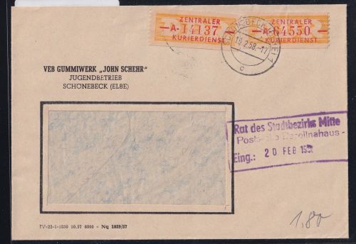 DDR Dienstmarken B 16 auf Brief als Mehrfachfrankatur ZKD Wertstreifen #OT703